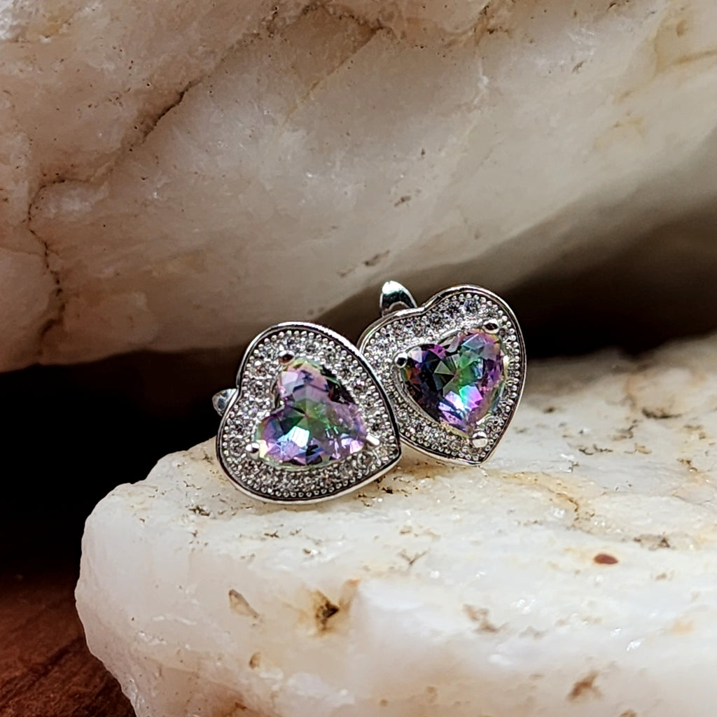 Take Me Out / Most Popular Jewelry Silver Earrings Natural Mystic Topaz Studs Hypoallergenic Earrings Gift For Women