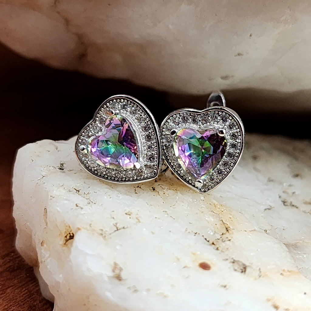 Take Me Out / Most Popular Jewelry Silver Earrings Natural Mystic Topaz Studs Hypoallergenic Earrings Gift For Women
