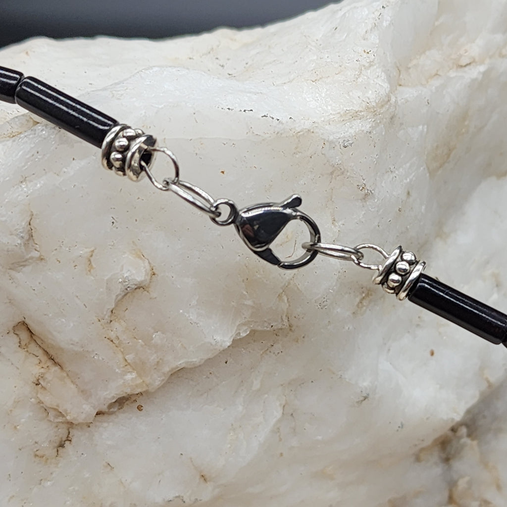 Anasazi / Mens Necklace Antique Eagle Ancient Aliens Genuine Black Agate Boho Tribal Lava