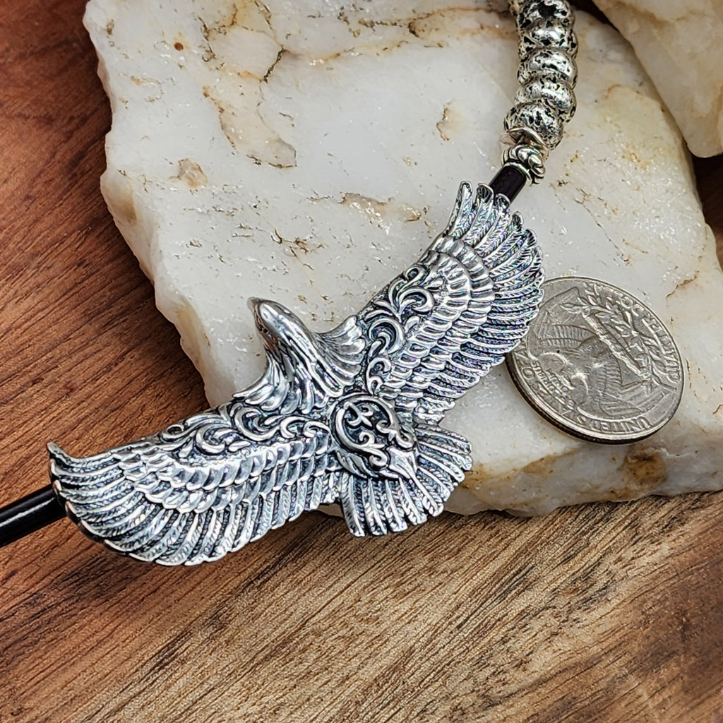 Anasazi / Mens Necklace Antique Eagle Ancient Aliens Genuine Black Agate Boho Tribal Lava