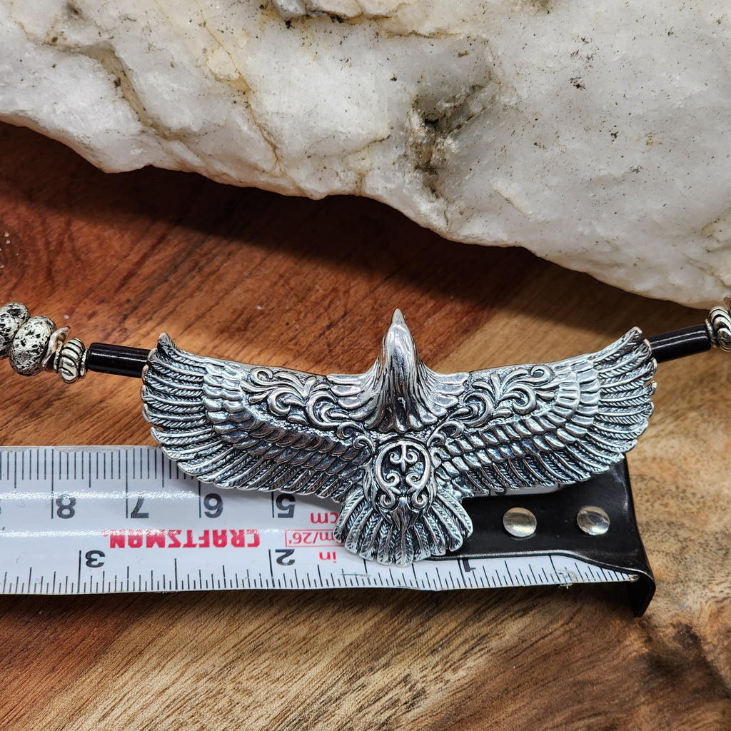 Anasazi / Mens Necklace Antique Eagle Ancient Aliens Genuine Black Agate Boho Tribal Lava