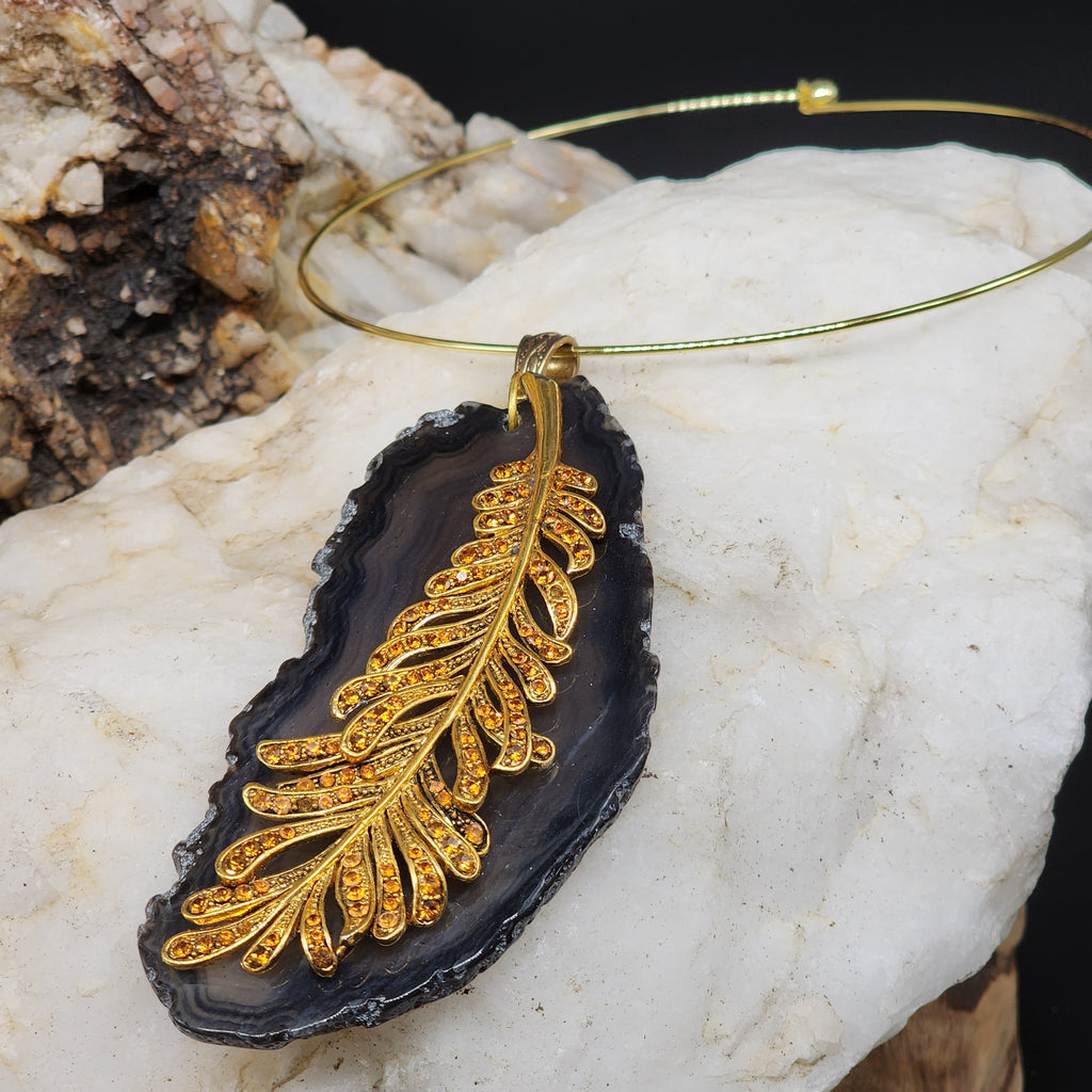 Sacrament Of Night / Artisan Boho Necklace Designer Jewelry Silver Floral Pendant Natural Black Agate Stone Unique Necklace Gift