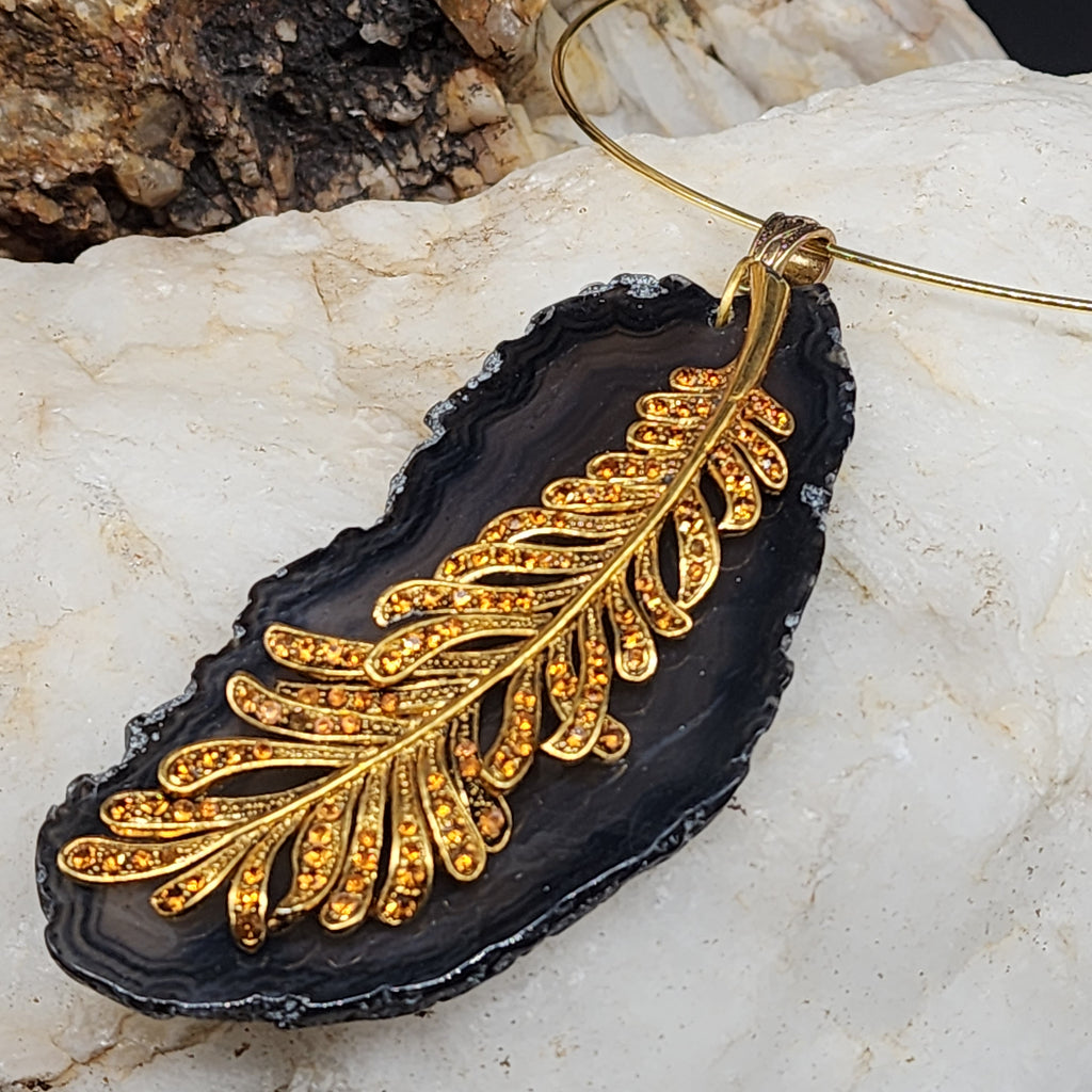 Sacrament Of Night / Artisan Boho Necklace Designer Jewelry Silver Floral Pendant Natural Black Agate Stone Unique Necklace Gift