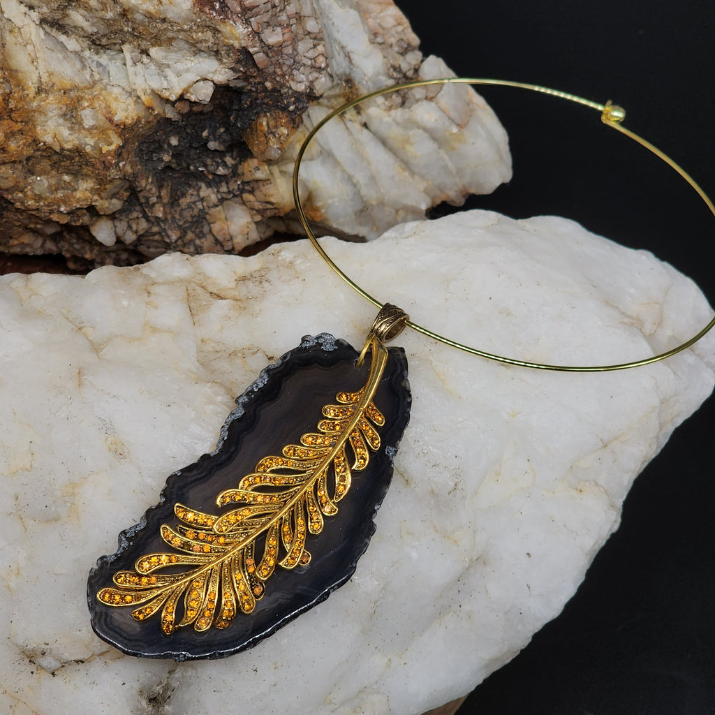 Sacrament Of Night / Artisan Boho Necklace Designer Jewelry Silver Floral Pendant Natural Black Agate Stone Unique Necklace Gift