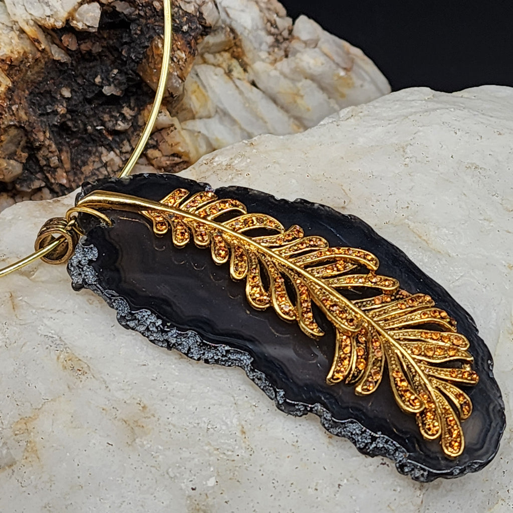 Sacrament Of Night / Artisan Boho Necklace Designer Jewelry Silver Floral Pendant Natural Black Agate Stone Unique Necklace Gift