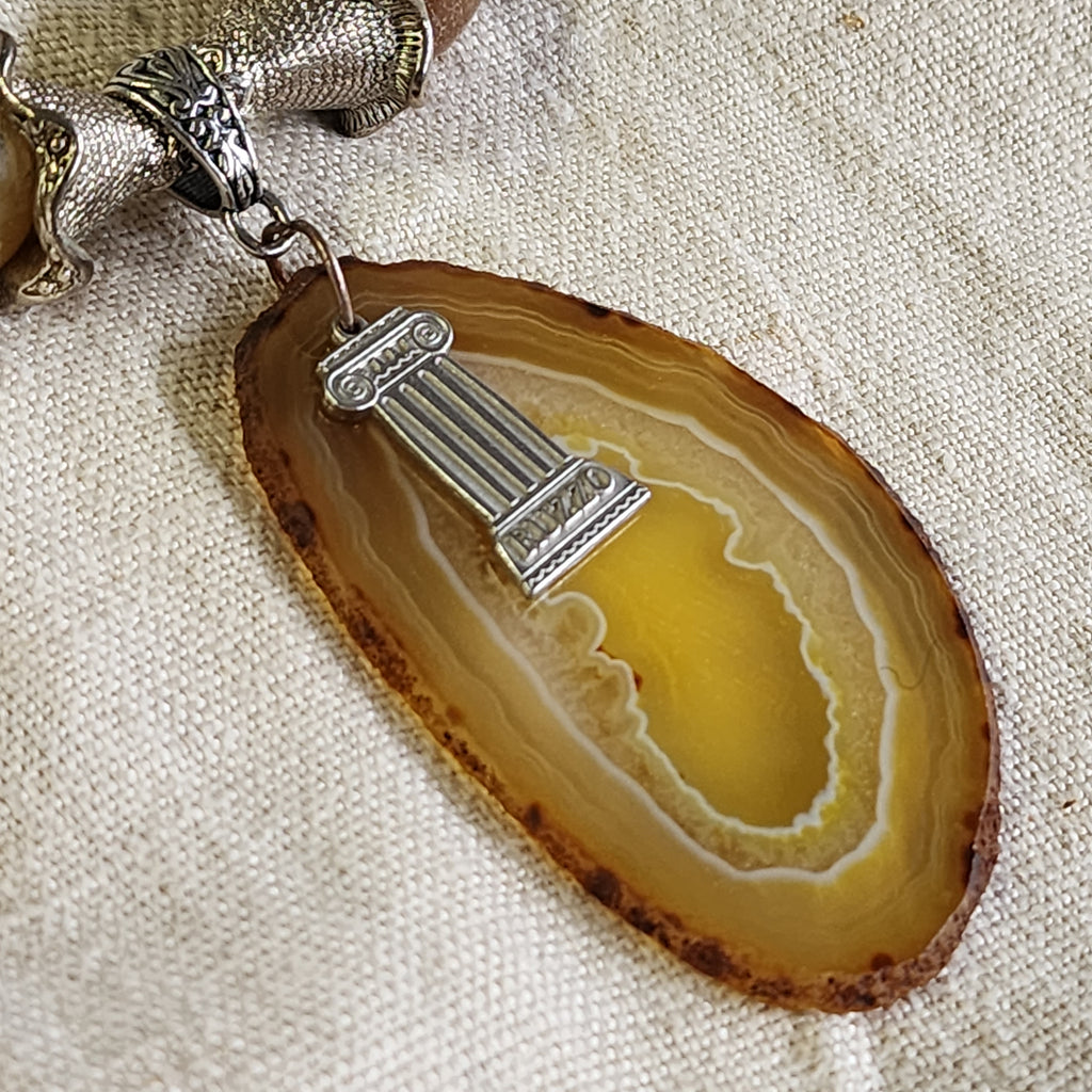 Layer Cake / Designer Jewelry Artisan Simple Necklace Vintage Silver Natural Agate Stone Boho Necklace Gift For Women