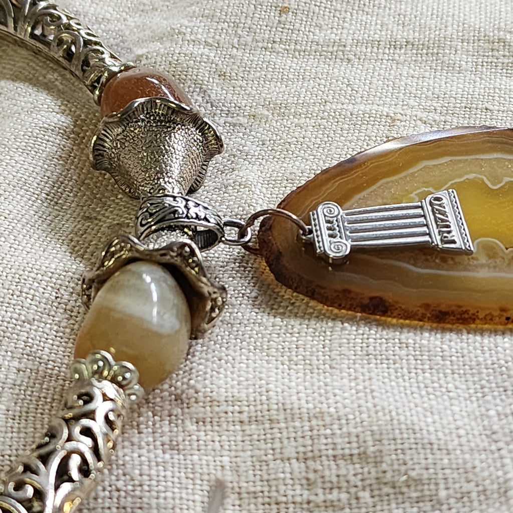 Layer Cake / Designer Jewelry Artisan Simple Necklace Vintage Silver Natural Agate Stone Boho Necklace Gift For Women