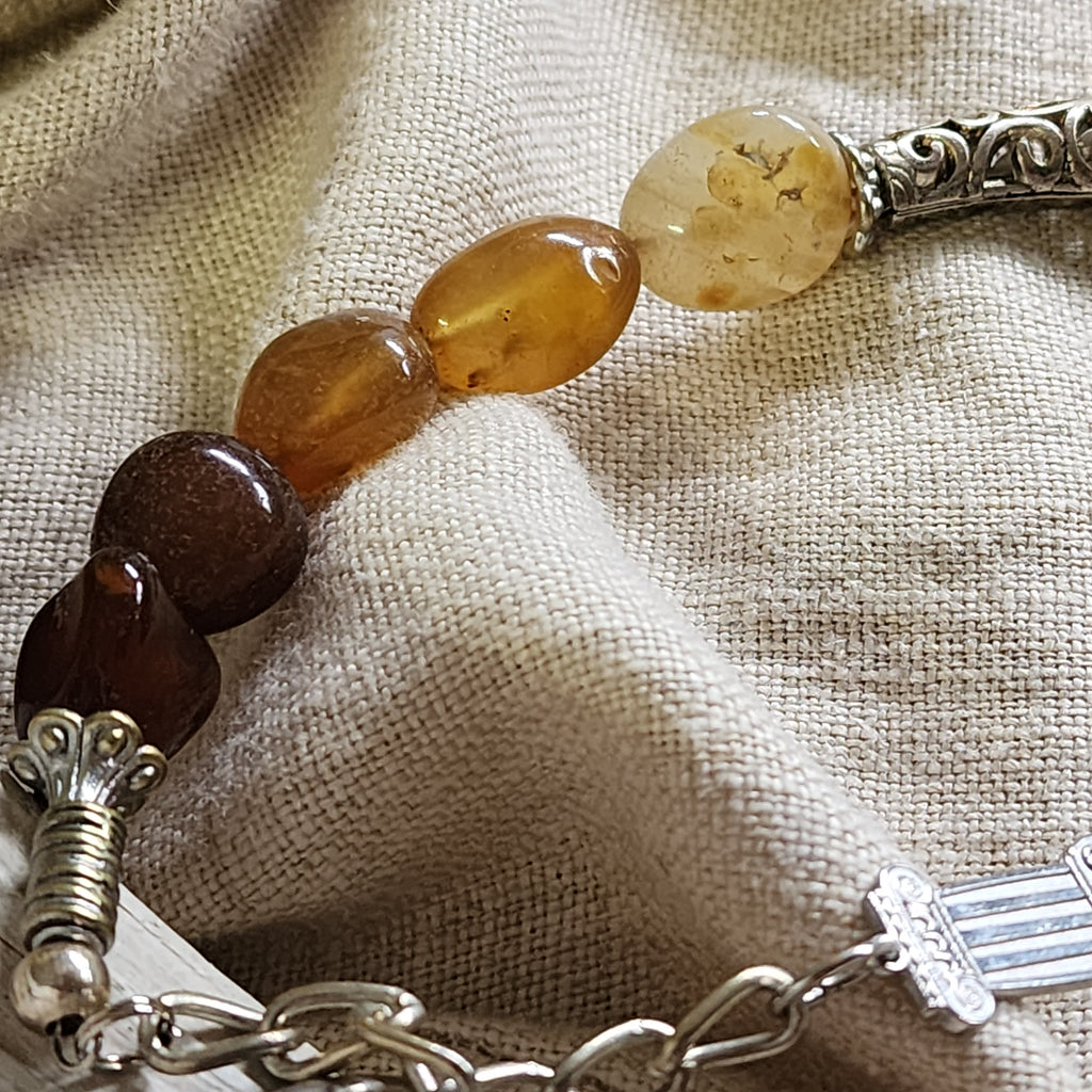 Layer Cake / Designer Jewelry Artisan Simple Necklace Vintage Silver Natural Agate Stone Boho Necklace Gift For Women