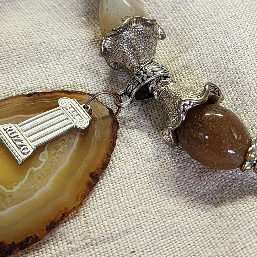 Layer Cake / Designer Jewelry Artisan Simple Necklace Vintage Silver Natural Agate Stone Boho Necklace Gift For Women