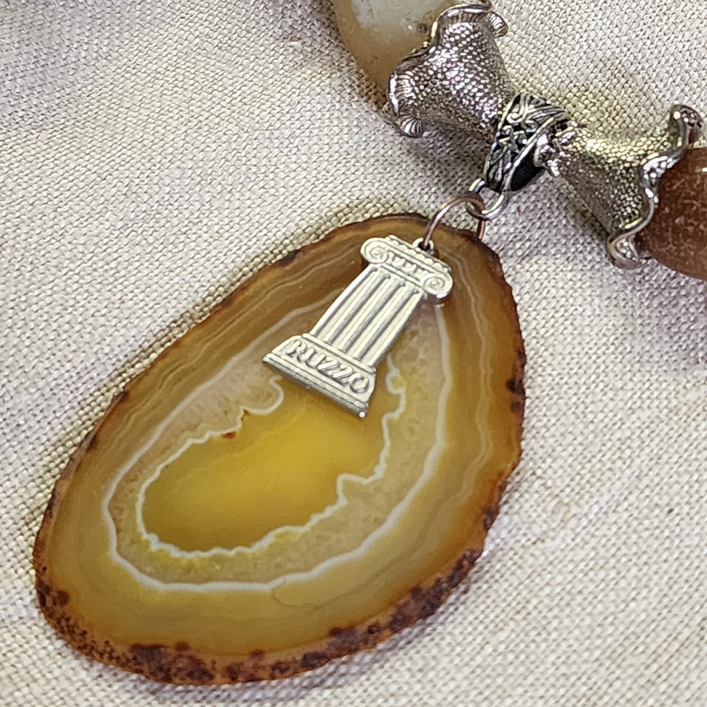 Layer Cake / Designer Jewelry Artisan Simple Necklace Vintage Silver Natural Agate Stone Boho Necklace Gift For Women