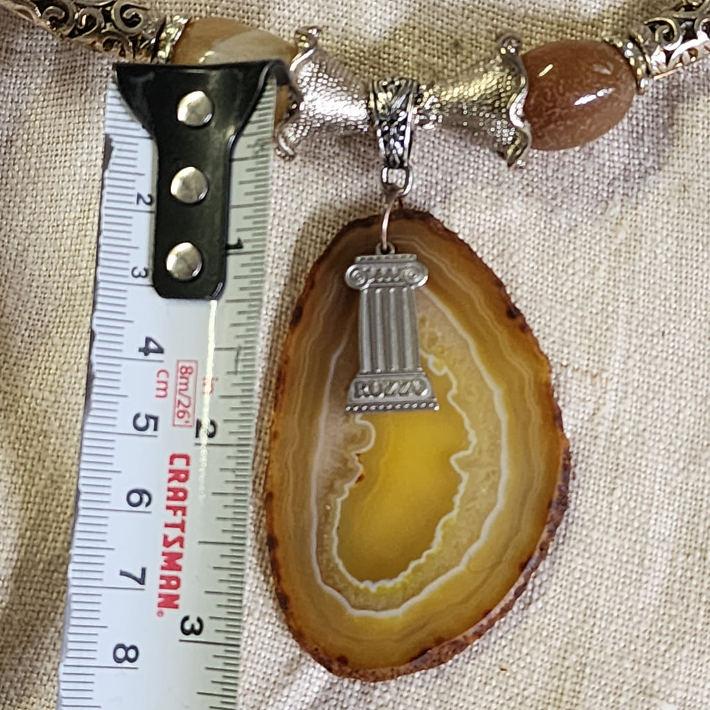 Layer Cake / Designer Jewelry Artisan Simple Necklace Vintage Silver Natural Agate Stone Boho Necklace Gift For Women