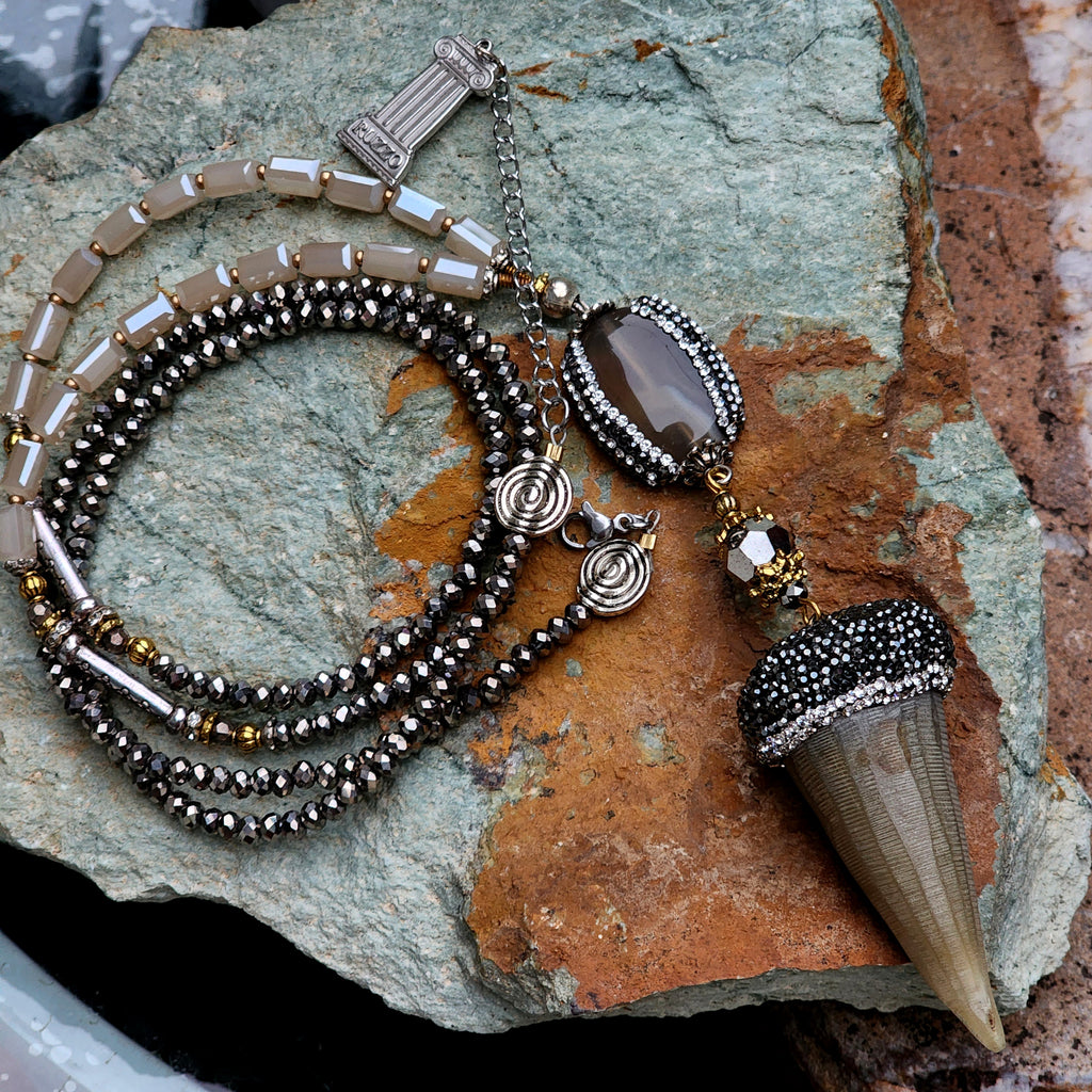 Journey / / Artisan Boho Necklace Designer Jewelry Tooth Pendant Unique Long Necklace Jewelry Gift For Lady