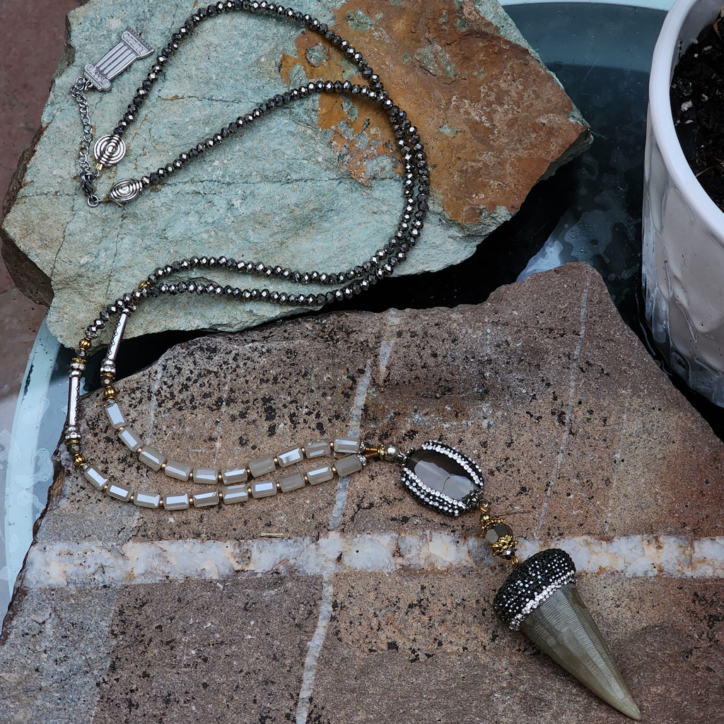 Journey / / Artisan Boho Necklace Designer Jewelry Tooth Pendant Unique Long Necklace Jewelry Gift For Lady