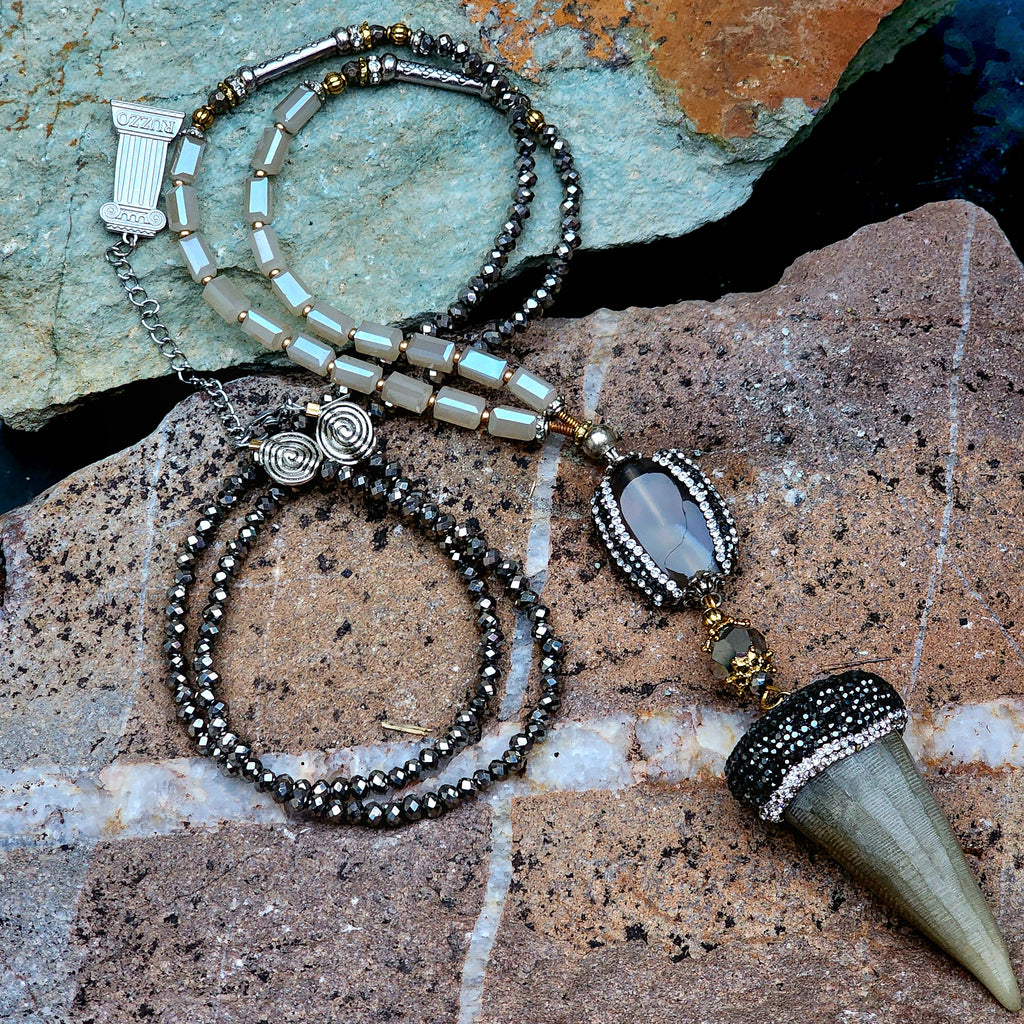 Journey / / Artisan Boho Necklace Designer Jewelry Tooth Pendant Unique Long Necklace Jewelry Gift For Lady