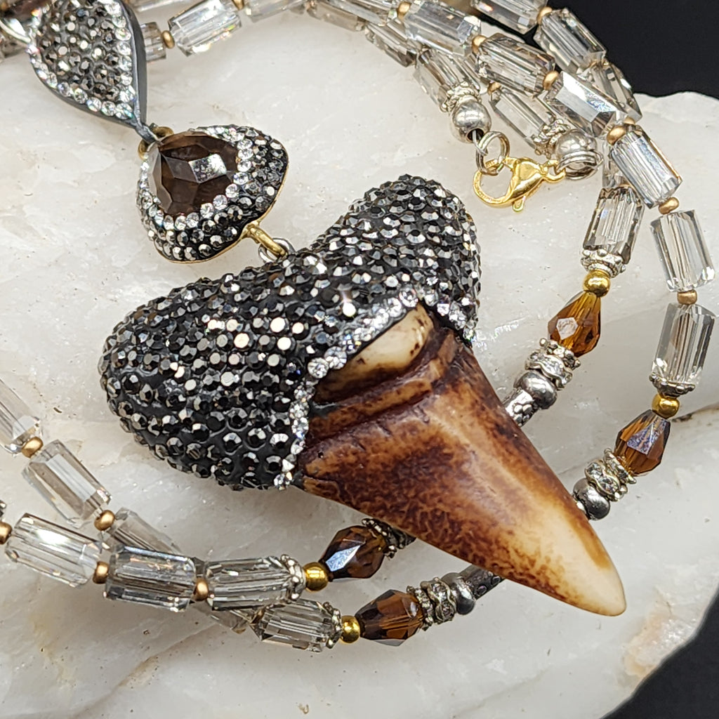 Crystal Clear Gemma’s Limited / Artisan Boho Necklace Designer Jewelry Tooth Pendant Unique Long Necklace Jewelry Gift For Lady