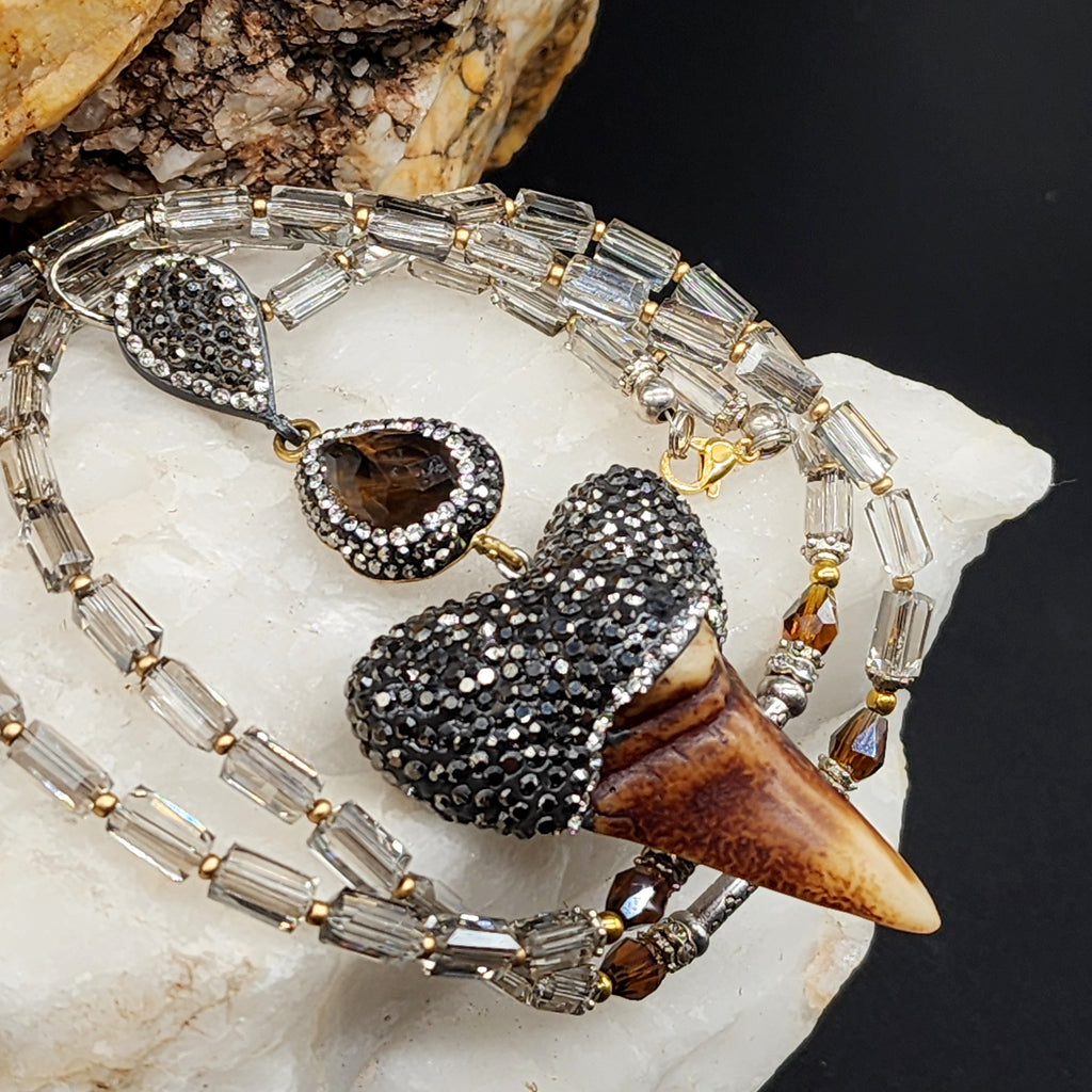 Crystal Clear Gemma’s Limited / Artisan Boho Necklace Designer Jewelry Tooth Pendant Unique Long Necklace Jewelry Gift For Lady