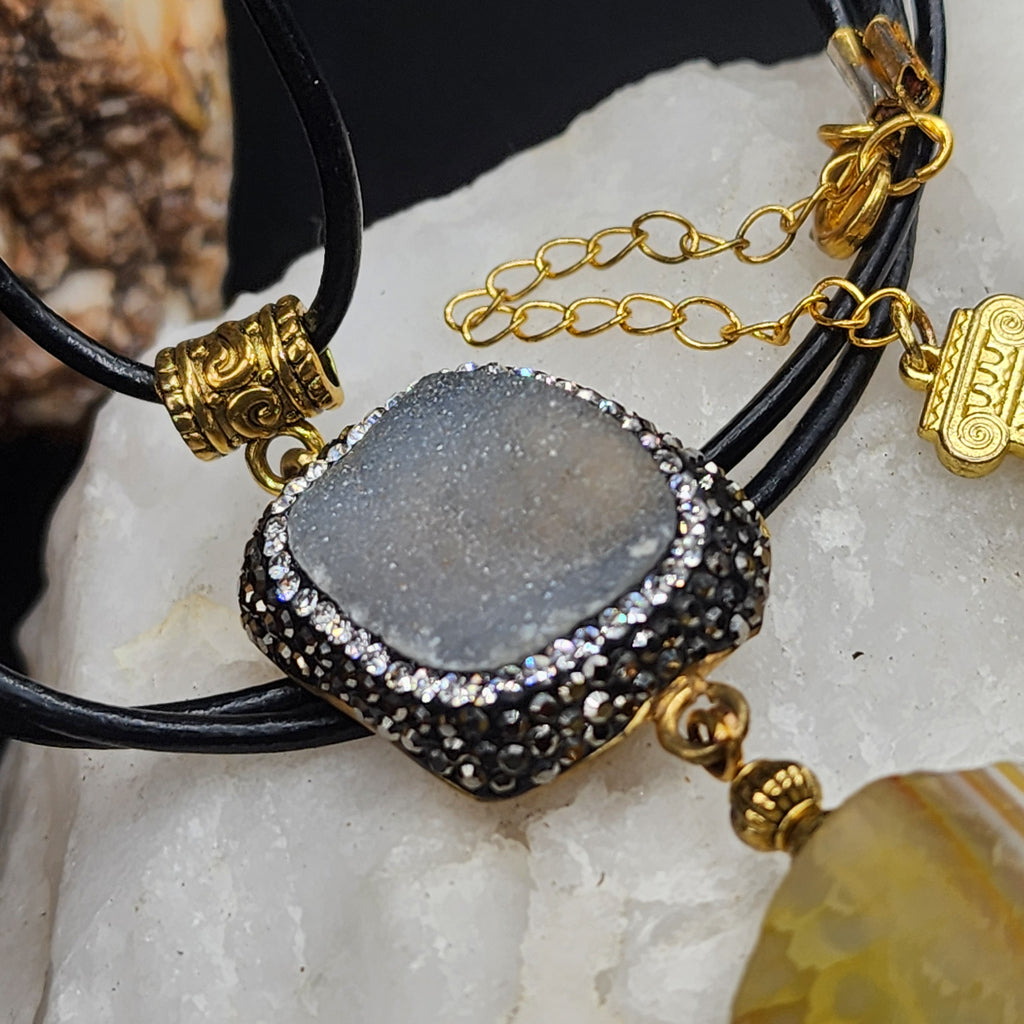 Rock Candy /  Artisan Boho Necklace Designer Jewelry Silver Pendant Natural Agate Stone Unique Long Necklace Jewelry Gift For Lady