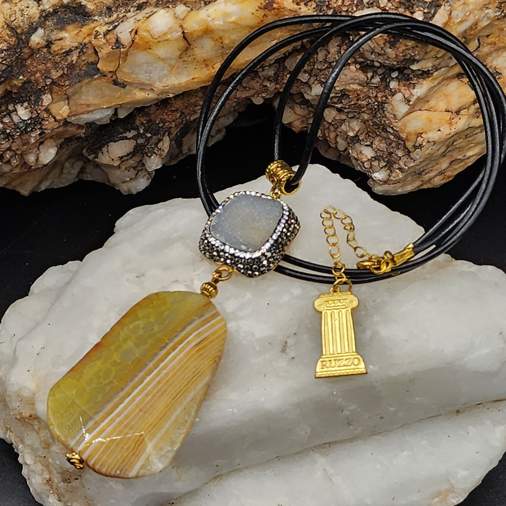 Rock Candy /  Artisan Boho Necklace Designer Jewelry Silver Pendant Natural Agate Stone Unique Long Necklace Jewelry Gift For Lady