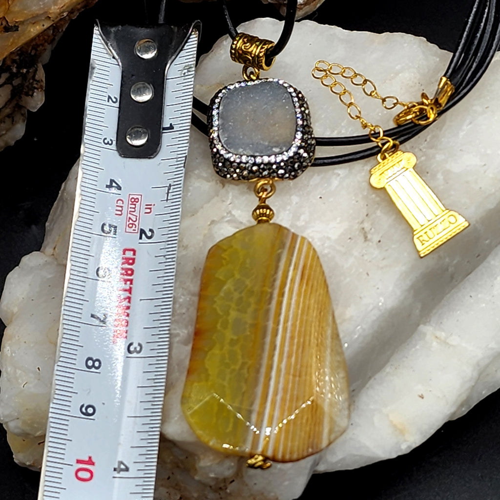 Rock Candy /  Artisan Boho Necklace Designer Jewelry Silver Pendant Natural Agate Stone Unique Long Necklace Jewelry Gift For Lady