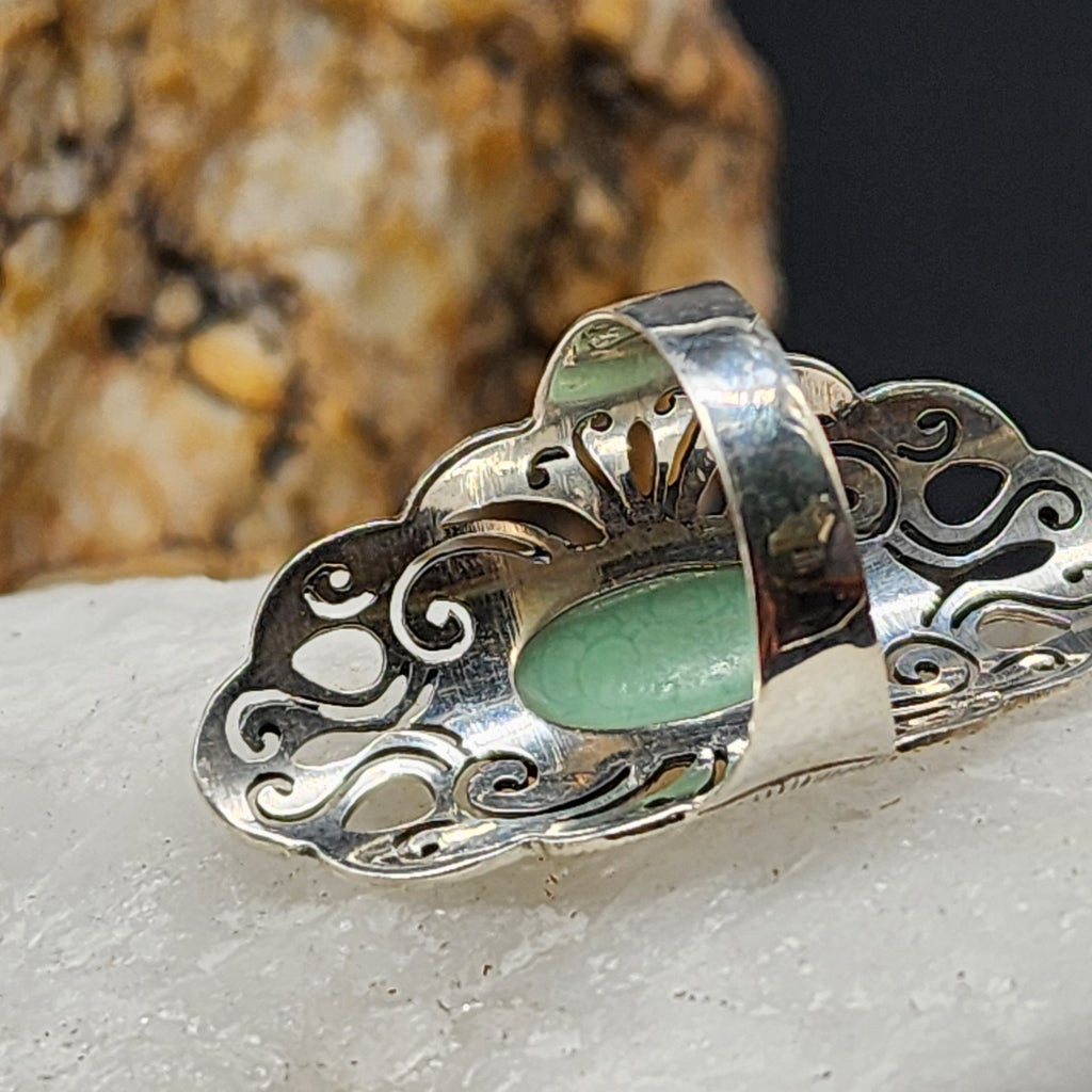 La Palma / 6.8 / Designer Jewelry Genuine Stone Malachite Unique Ring Hypoallergenic Silver 925 Ring Gift for Momen