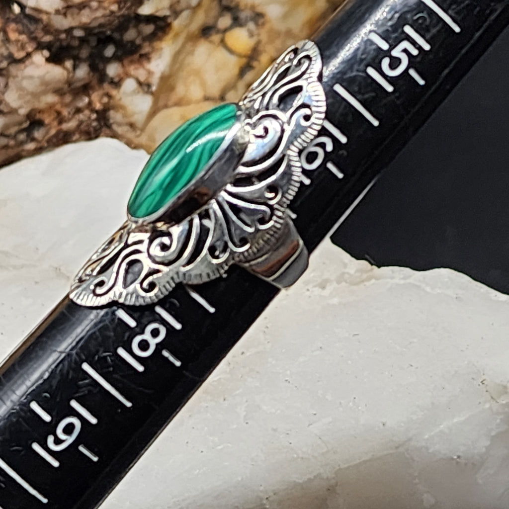 La Palma / 6.8 / Designer Jewelry Genuine Stone Malachite Unique Ring Hypoallergenic Silver 925 Ring Gift for Momen