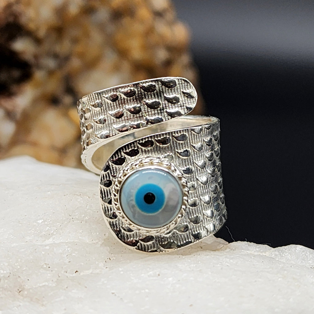 Ocean Spell / 7 - 7.5 / Designer Jewelry Natural Mother of Pearl Stone Unique Ring Hypoallergenic Silver 925 Ring Gift for Momen