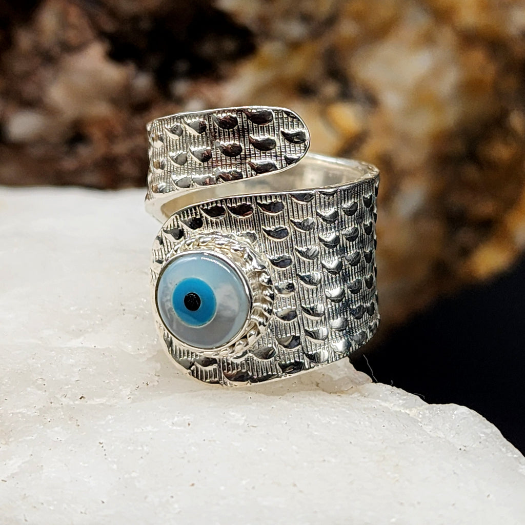 Ocean Spell / 7 - 7.5 / Designer Jewelry Natural Mother of Pearl Stone Unique Ring Hypoallergenic Silver 925 Ring Gift for Momen