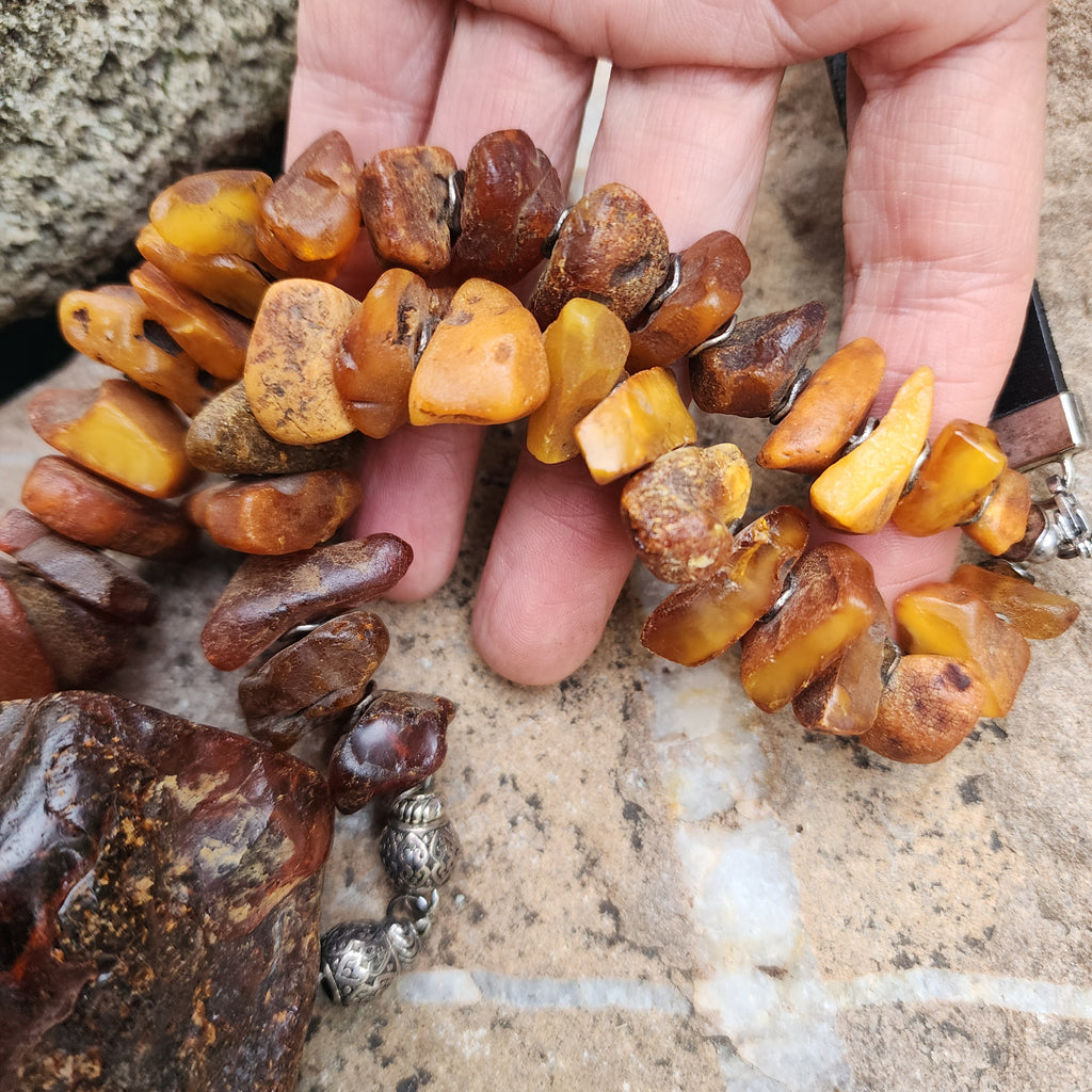 Feeling Groovy / Designer Jewelry Raw Amber Nugget Pendant Hypoallergenic Black Leather Necklace Natural Amber Gift for Momen