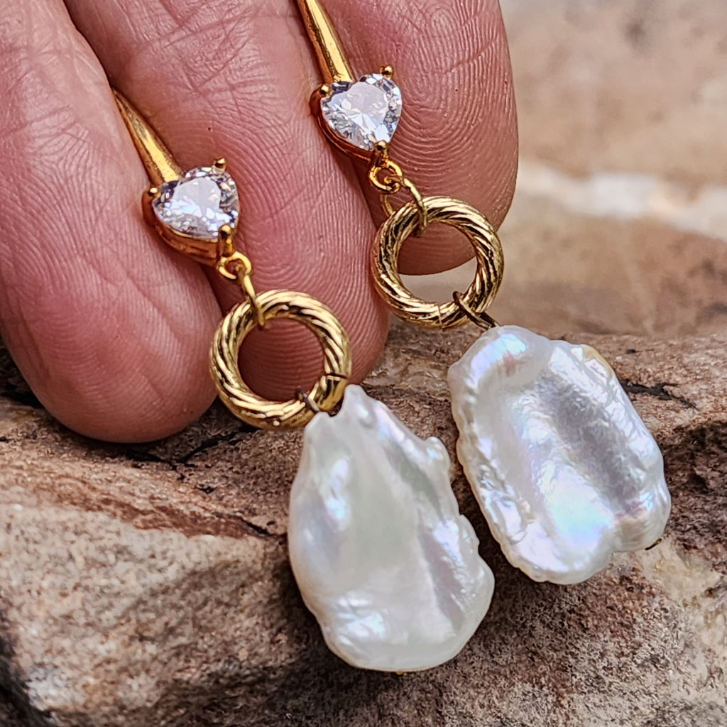 Living For / Gold Plated Earrings Natural Baroque Pearls Stone Hypoallergenic Jewelry Most Popular Jewelry Gift For Women