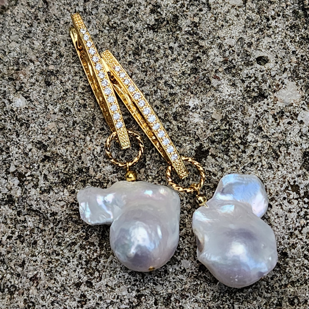 Love Of My Life / Most Popular Jewelry Baroque Pearl Silver Gold Earrings Natural Pearls Studs Hipoalergenic Earrings Gift For Women