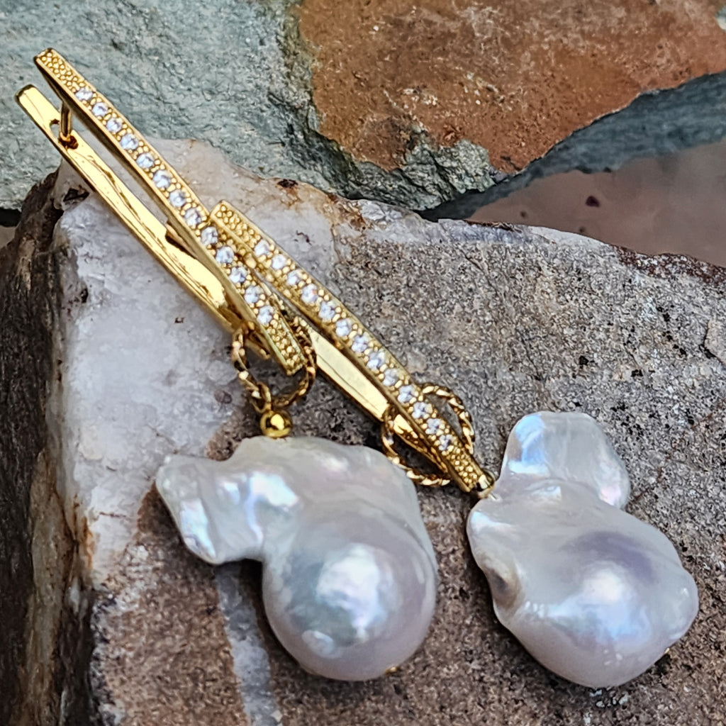 Love Of My Life / Most Popular Jewelry Baroque Pearl Silver Gold Earrings Natural Pearls Studs Hipoalergenic Earrings Gift For Women