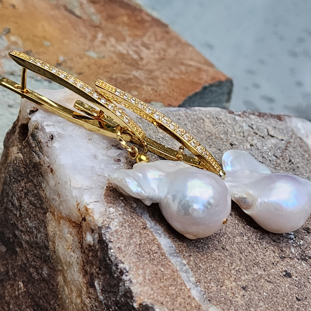 Love Of My Life / Most Popular Jewelry Baroque Pearl Silver Gold Earrings Natural Pearls Studs Hipoalergenic Earrings Gift For Women