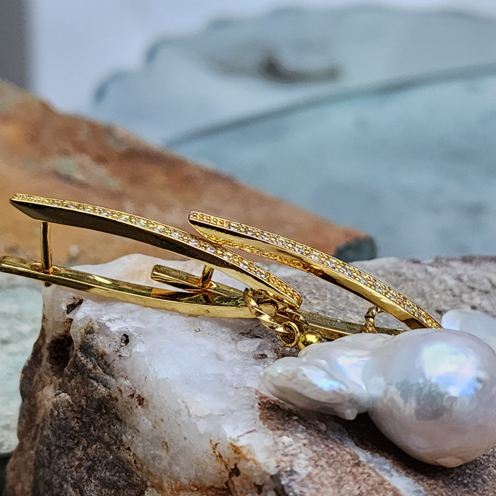 Love Of My Life / Most Popular Jewelry Baroque Pearl Silver Gold Earrings Natural Pearls Studs Hipoalergenic Earrings Gift For Women