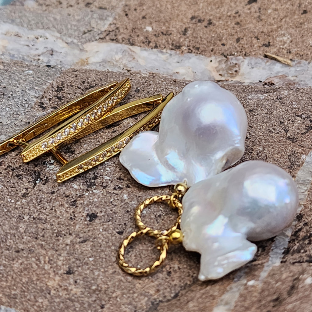 Love Of My Life / Most Popular Jewelry Baroque Pearl Silver Gold Earrings Natural Pearls Studs Hipoalergenic Earrings Gift For Women