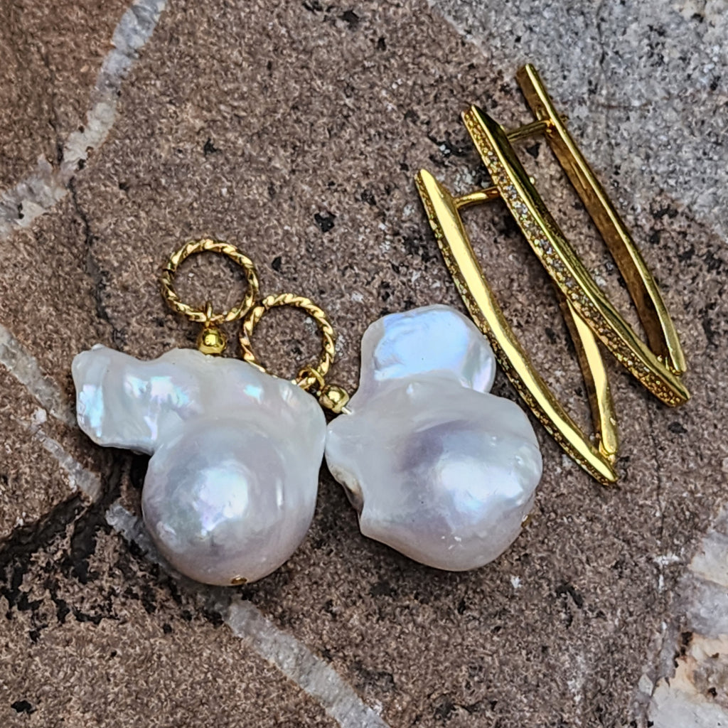 Love Of My Life / Most Popular Jewelry Baroque Pearl Silver Gold Earrings Natural Pearls Studs Hipoalergenic Earrings Gift For Women