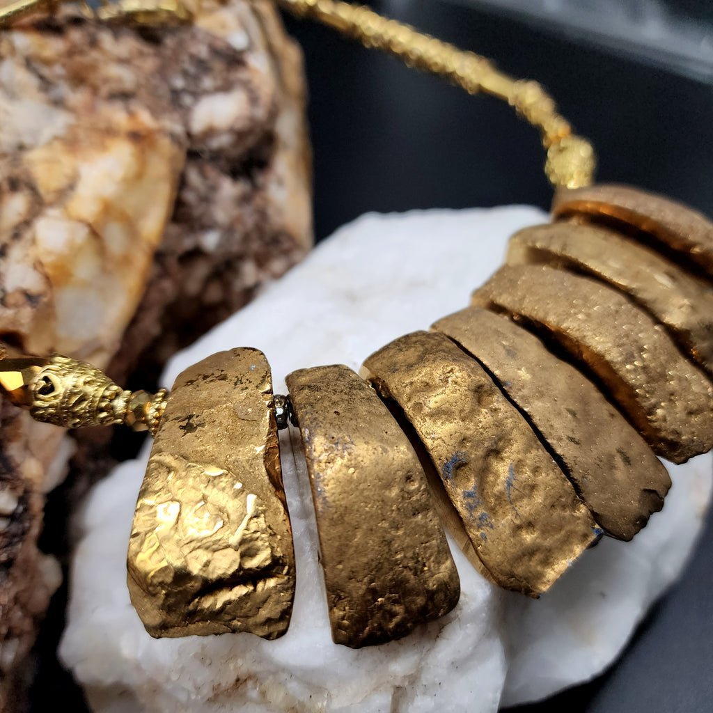 Maya Sun / Designer Jewelry Gold Necklace Artisan Exotic JewelryGold Pyrite Nuggets Necklace Crystal Necklace Gift for Momen