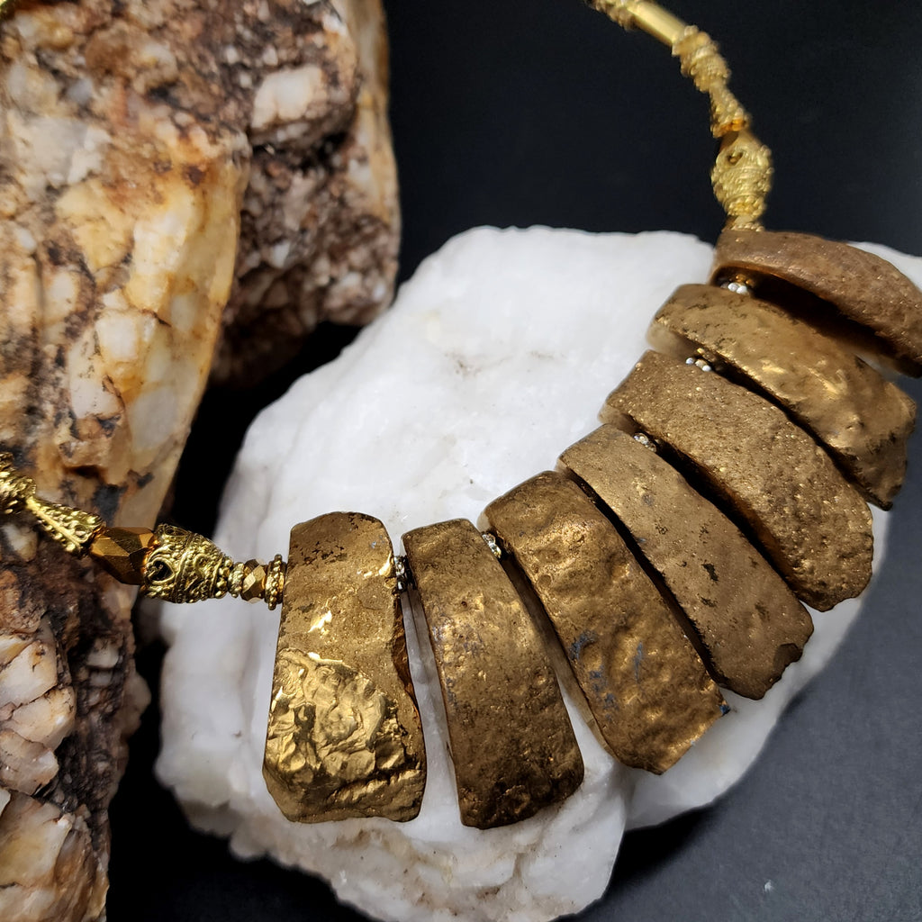 Maya Sun / Designer Jewelry Gold Necklace Artisan Exotic JewelryGold Pyrite Nuggets Necklace Crystal Necklace Gift for Momen