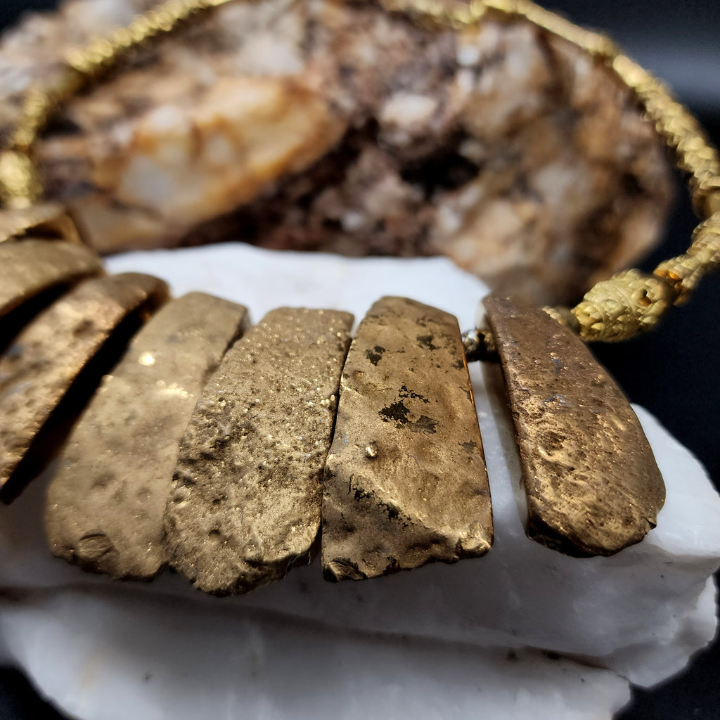 Maya Sun / Designer Jewelry Gold Necklace Artisan Exotic JewelryGold Pyrite Nuggets Necklace Crystal Necklace Gift for Momen