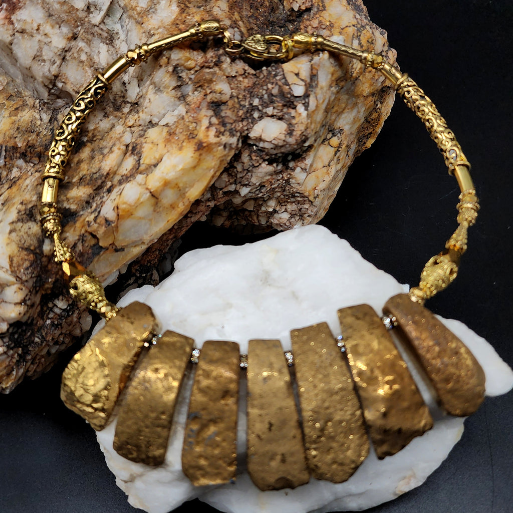 Maya Sun / Designer Jewelry Gold Necklace Artisan Exotic JewelryGold Pyrite Nuggets Necklace Crystal Necklace Gift for Momen