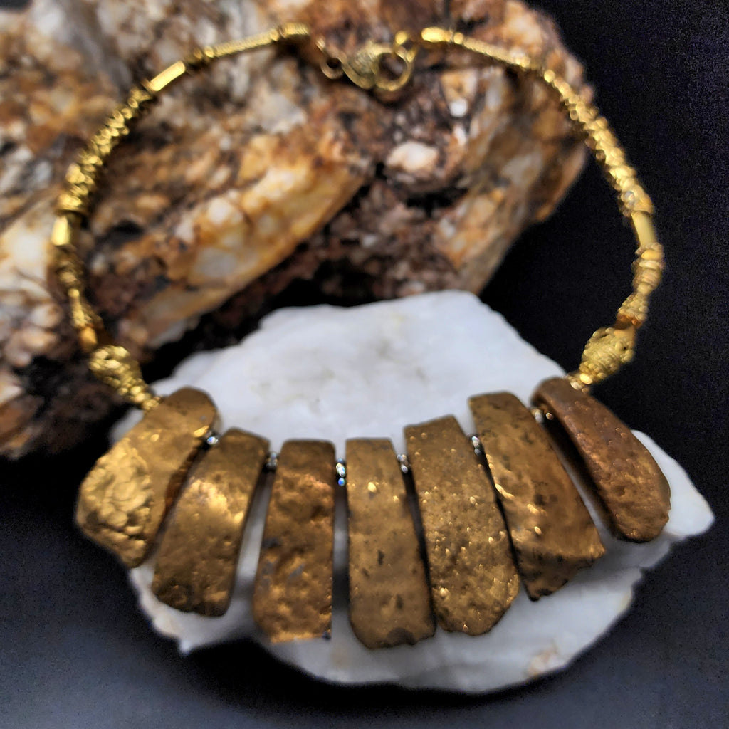 Maya Sun / Designer Jewelry Gold Necklace Artisan Exotic JewelryGold Pyrite Nuggets Necklace Crystal Necklace Gift for Momen
