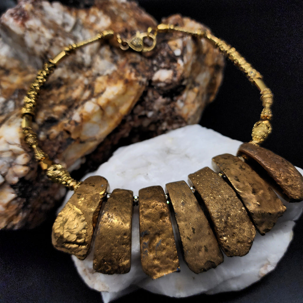 Maya Sun / Designer Jewelry Gold Necklace Artisan Exotic JewelryGold Pyrite Nuggets Necklace Crystal Necklace Gift for Momen