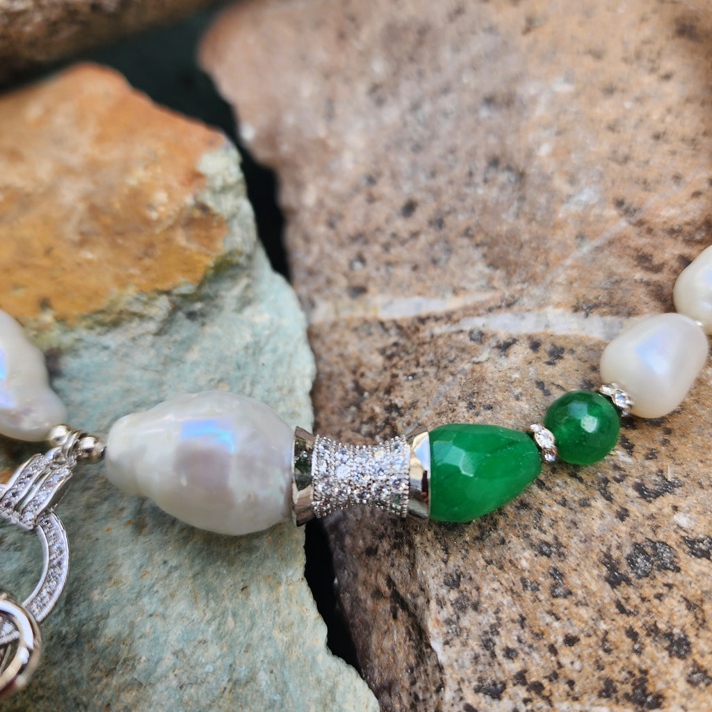 Dragon Jade / Designer Jewelry Silver Dragon Pendant Large Genuine Baroque Pearl Unique Jade Jewelry Gift For Lady Big Pearl Necklace