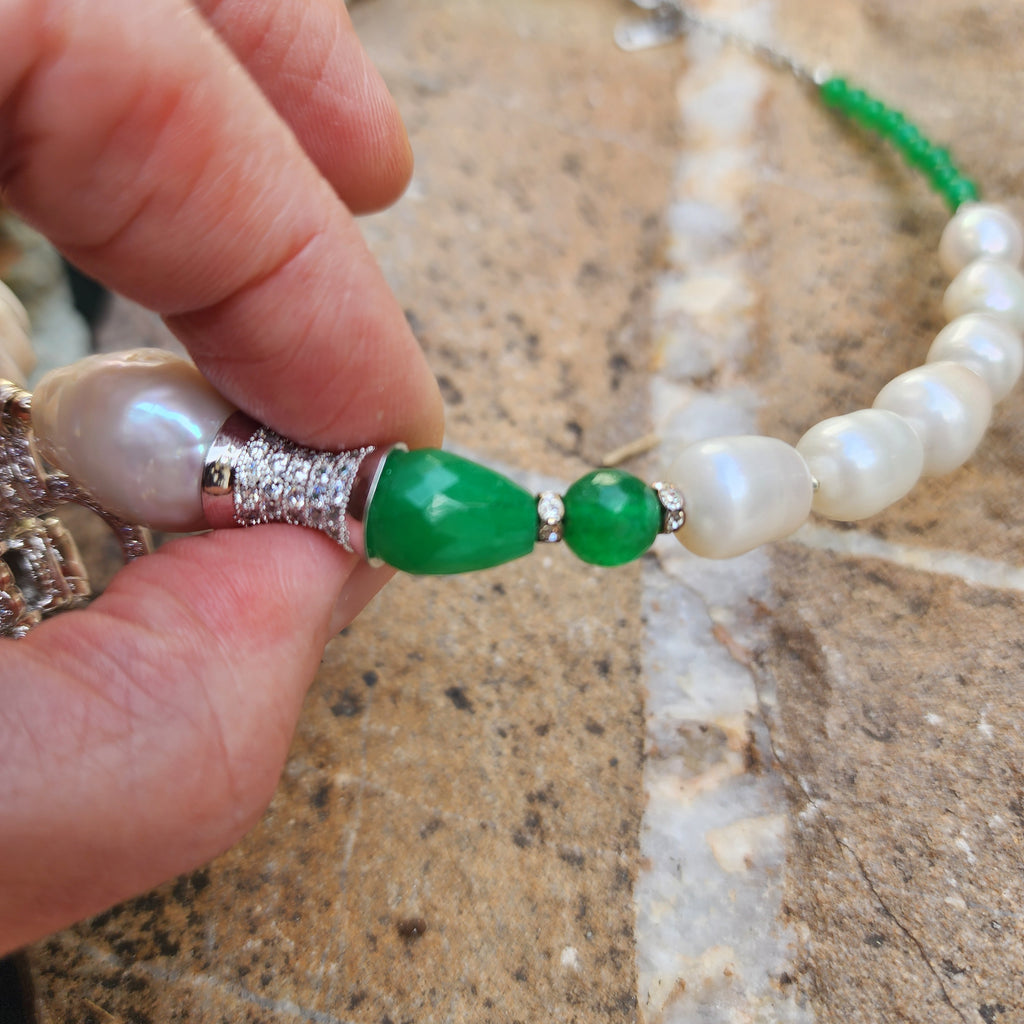 Dragon Jade / Designer Jewelry Silver Dragon Pendant Large Genuine Baroque Pearl Unique Jade Jewelry Gift For Lady Big Pearl Necklace