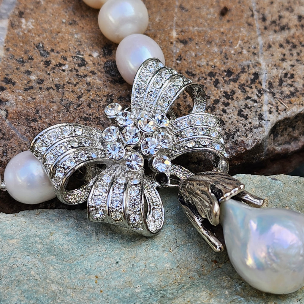 Drop Gorgeous / Classic Pearls Silver Necklace For Women Bow Necklace Large Baroque Pearl Pendant Unique Pearls Jewelry Gift For Lady