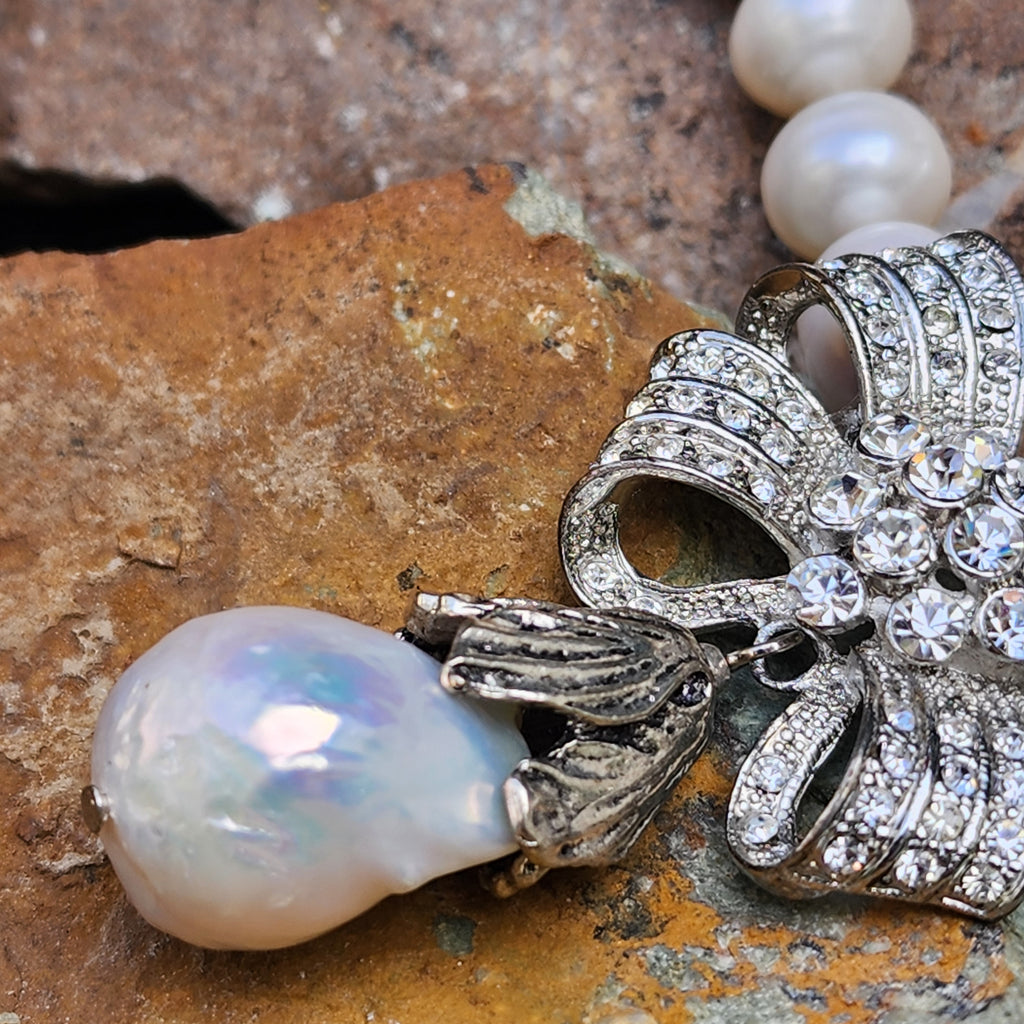 Drop Gorgeous / Classic Pearls Silver Necklace For Women Bow Necklace Large Baroque Pearl Pendant Unique Pearls Jewelry Gift For Lady