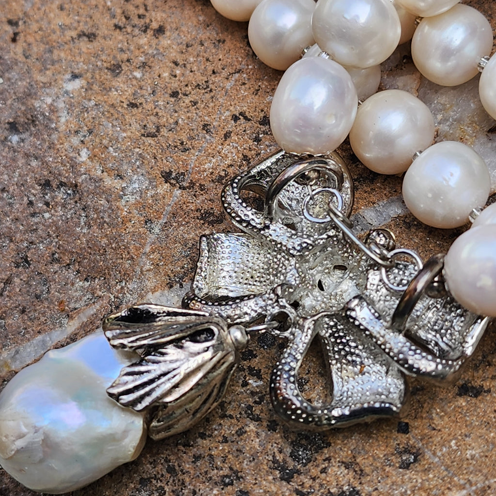 Drop Gorgeous / Classic Pearls Silver Necklace For Women Bow Necklace Large Baroque Pearl Pendant Unique Pearls Jewelry Gift For Lady