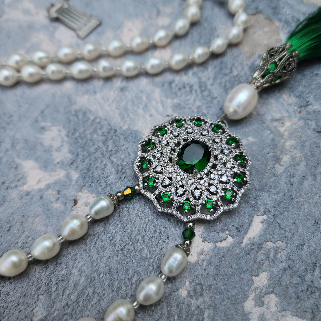 Open To New Love / Classic Pearls Silver Long Necklace For Women Tassel Necklace Pearl Pave Pendant Unique Pearls Jewelry Gift For Lady