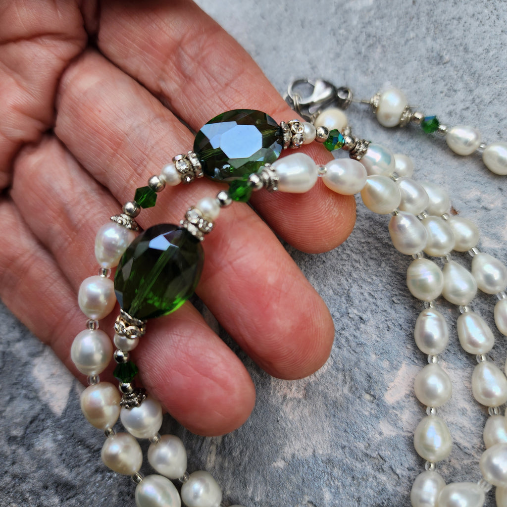 Open To New Love / Classic Pearls Silver Long Necklace For Women Tassel Necklace Pearl Pave Pendant Unique Pearls Jewelry Gift For Lady