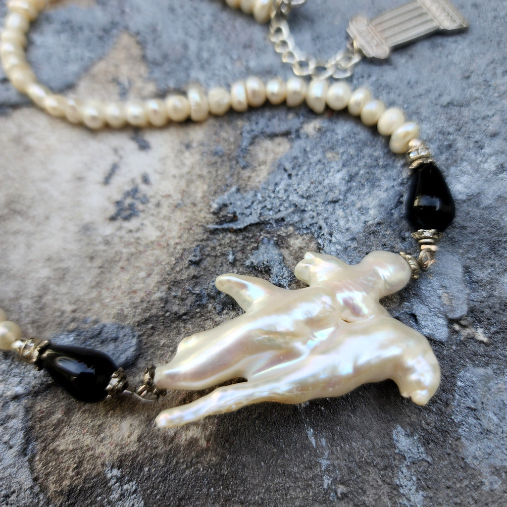 Winter Star / Boho Silver Necklace For Women Necklace Large Baroque Pearl Pendant Unique Pearls Jewelry Gift For Lady