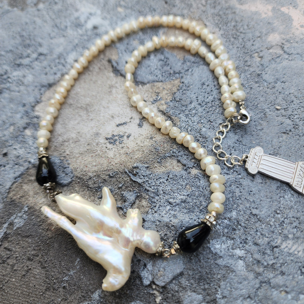 Winter Star / Boho Silver Necklace For Women Necklace Large Baroque Pearl Pendant Unique Pearls Jewelry Gift For Lady